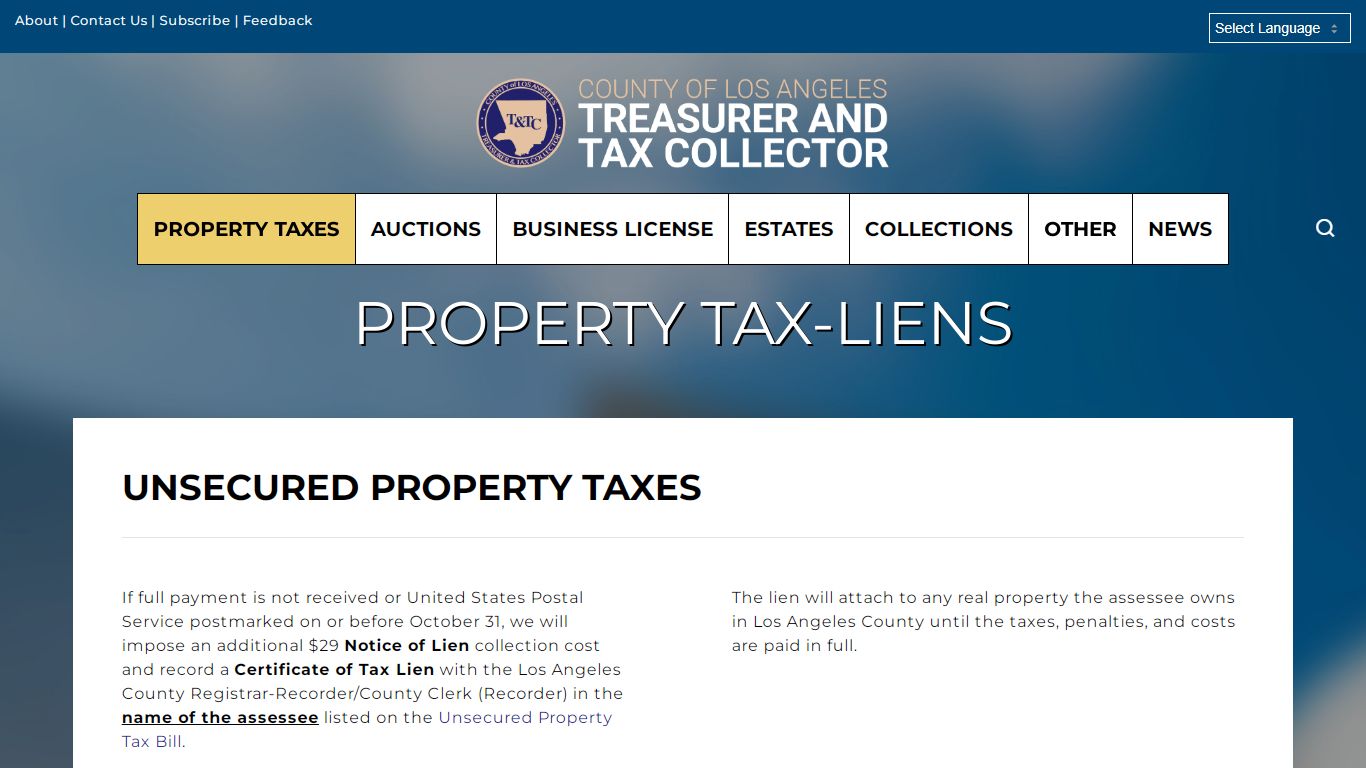 PROPERTY TAX-LIENS - Los Angeles County Treasurer and Tax Collector